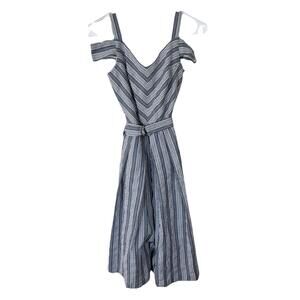 White House Black Market Women’s Seersucker Dress Belt Navy Stripe Petite 00